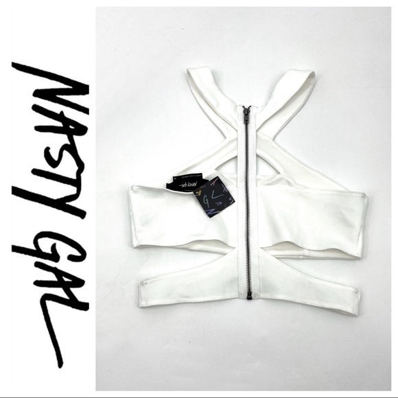 💕SALE💕 Nasty Gal White Zippered Cutout Top - Picture 2 of 6